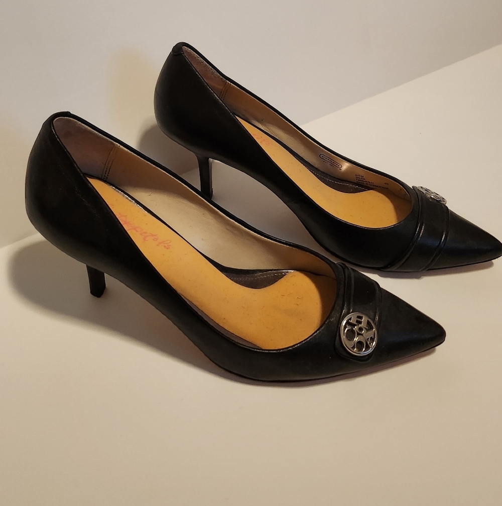 Coach Black Leather Pointed Toe Heels